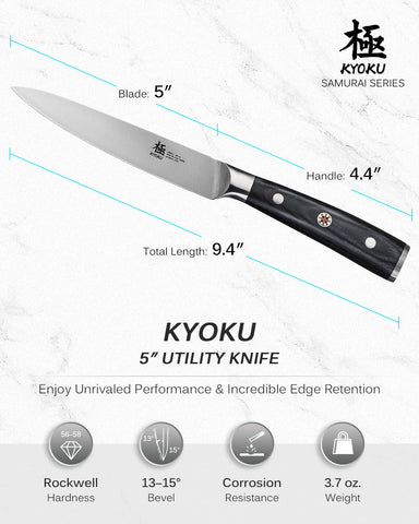 KYOKU Samurai 5in knife used for chopping vegetables at the board