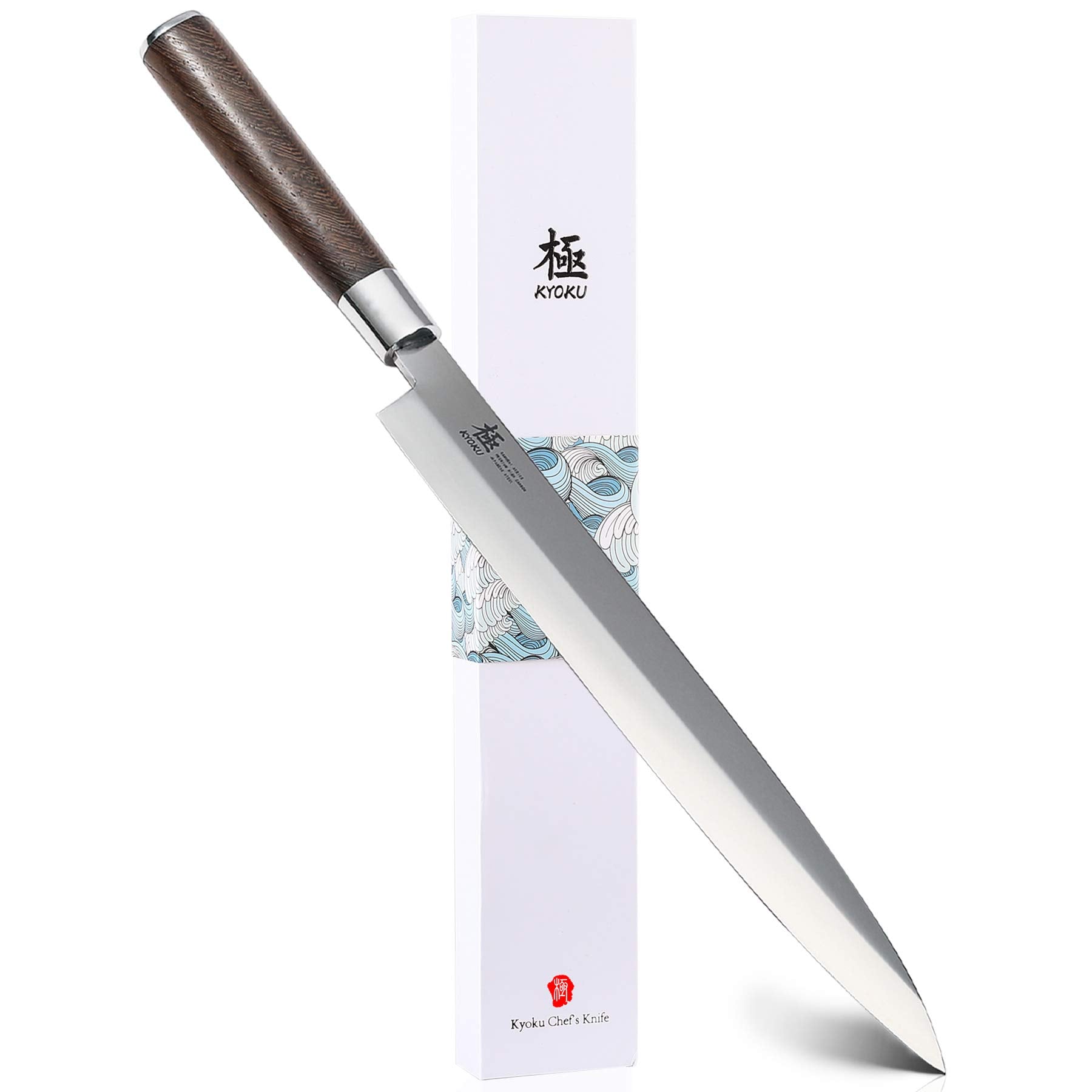 KYOKU Samurai yanagiba knife blade close-up for precise sushi slicing.