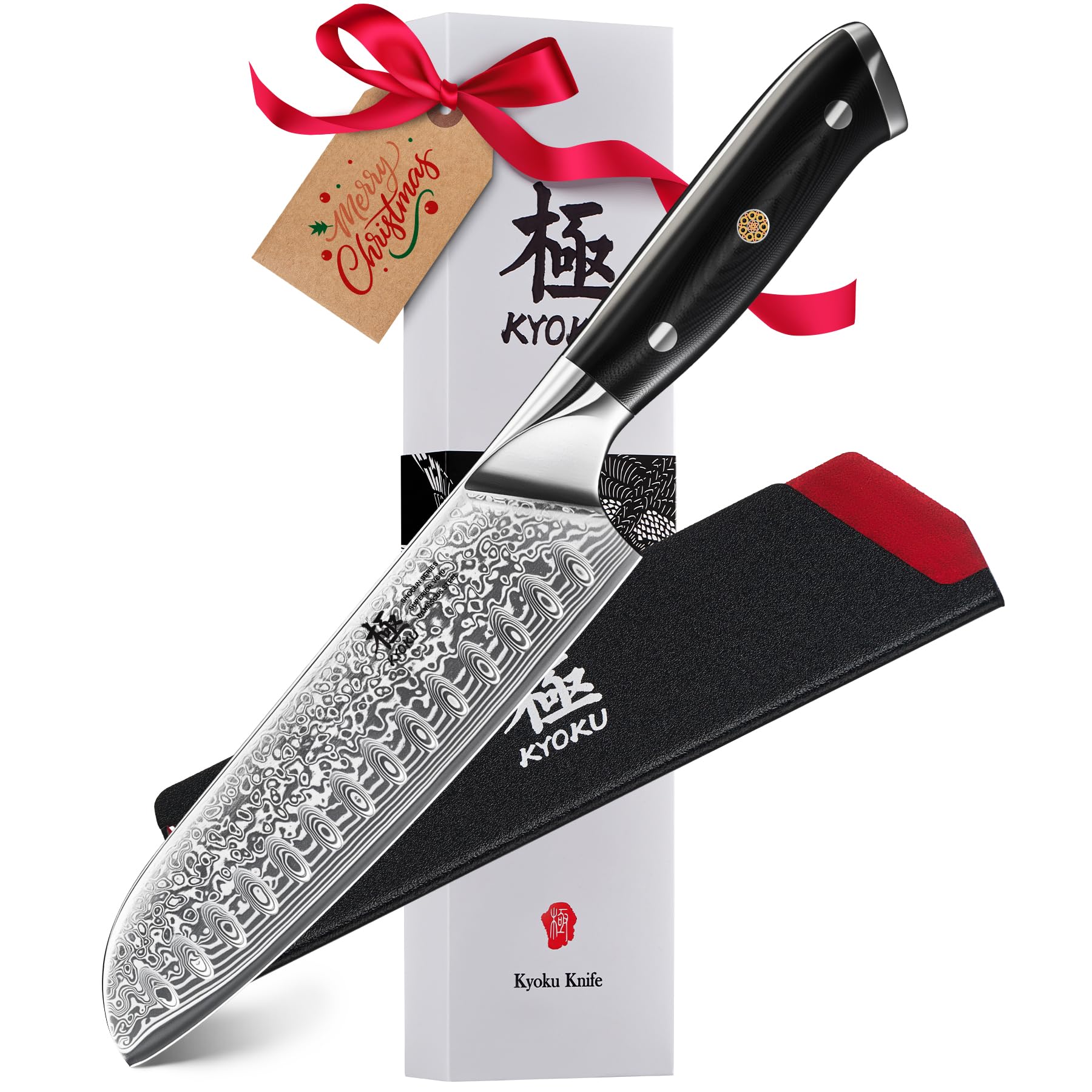 KYOKU Santoku Knife 7-inch Damascus blade for precise, long-lasting cutting.