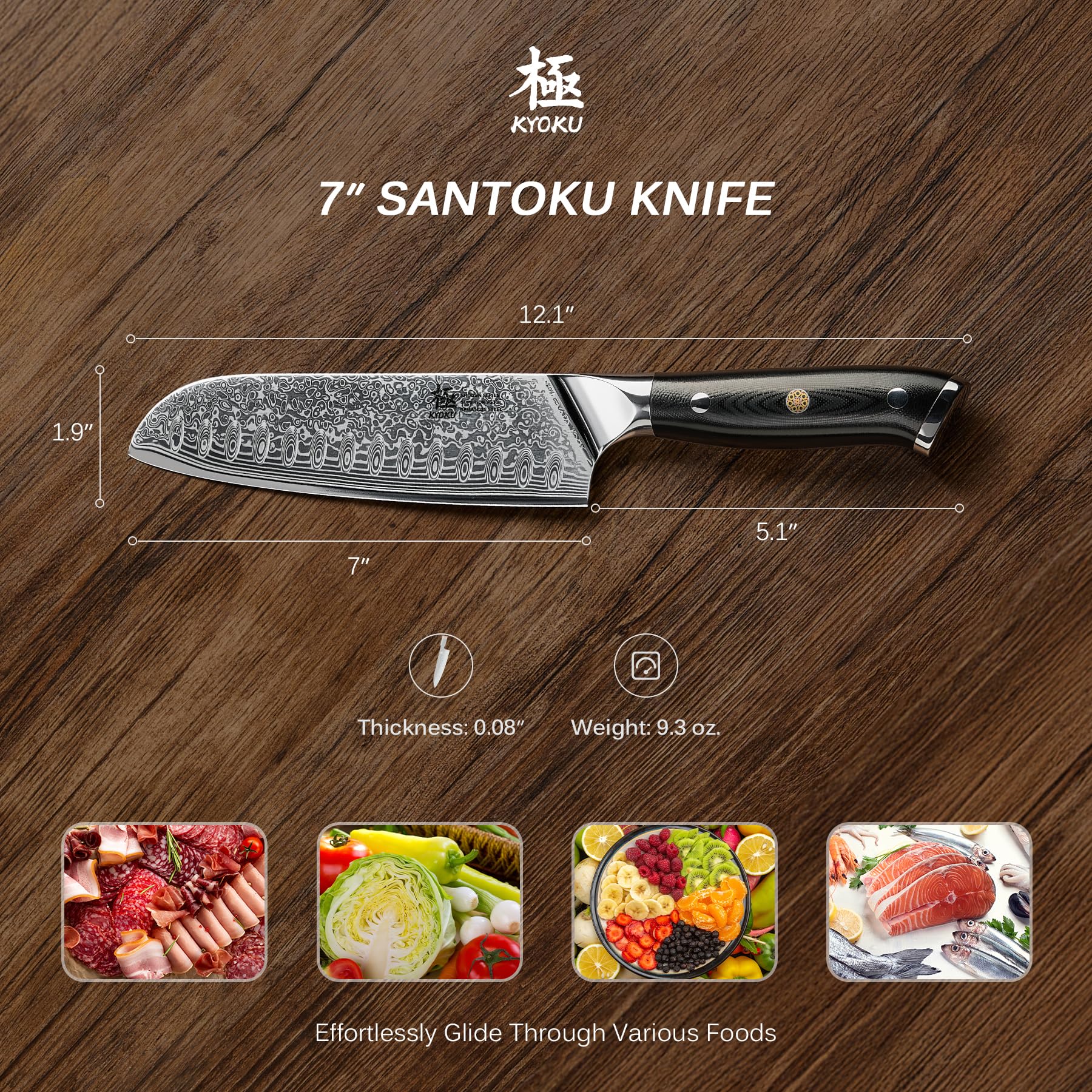 KYOKU Santoku Knife balanced blade for comfortable, controlled slicing.