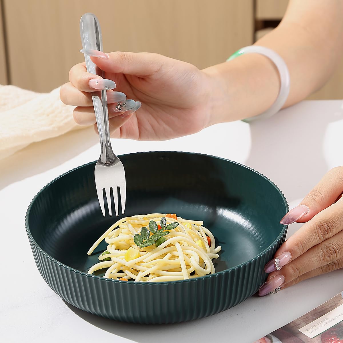 Kyraton bowls with family meal; suitable for sharing at table.