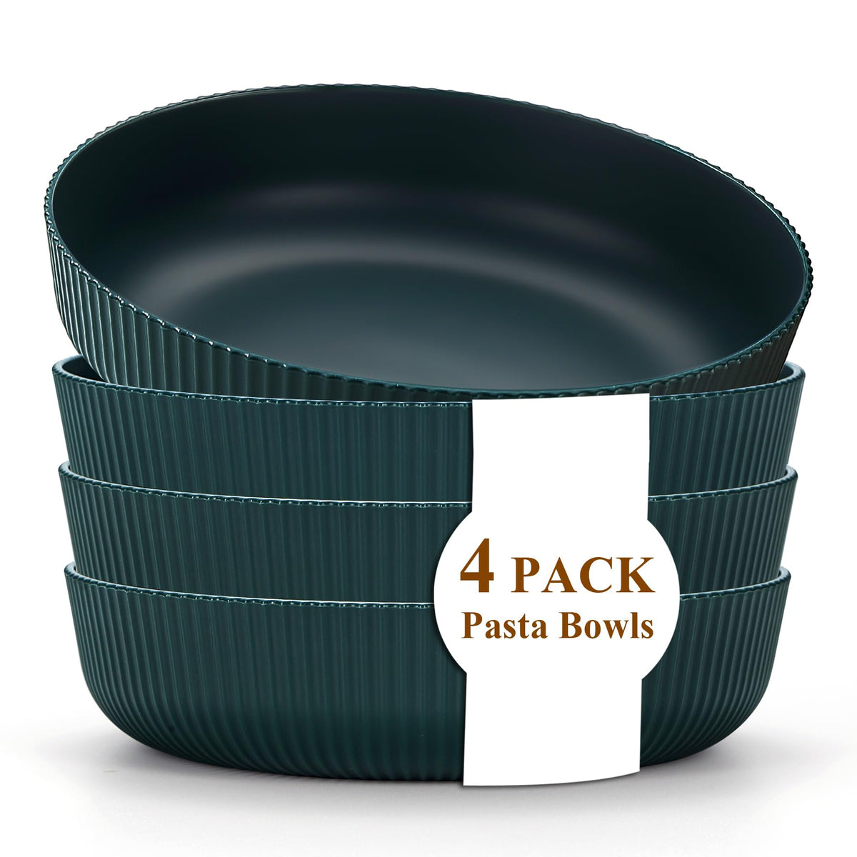 Kyraton pasta bowls set of 4 with dark green finish; durable, kid-friendly design.
