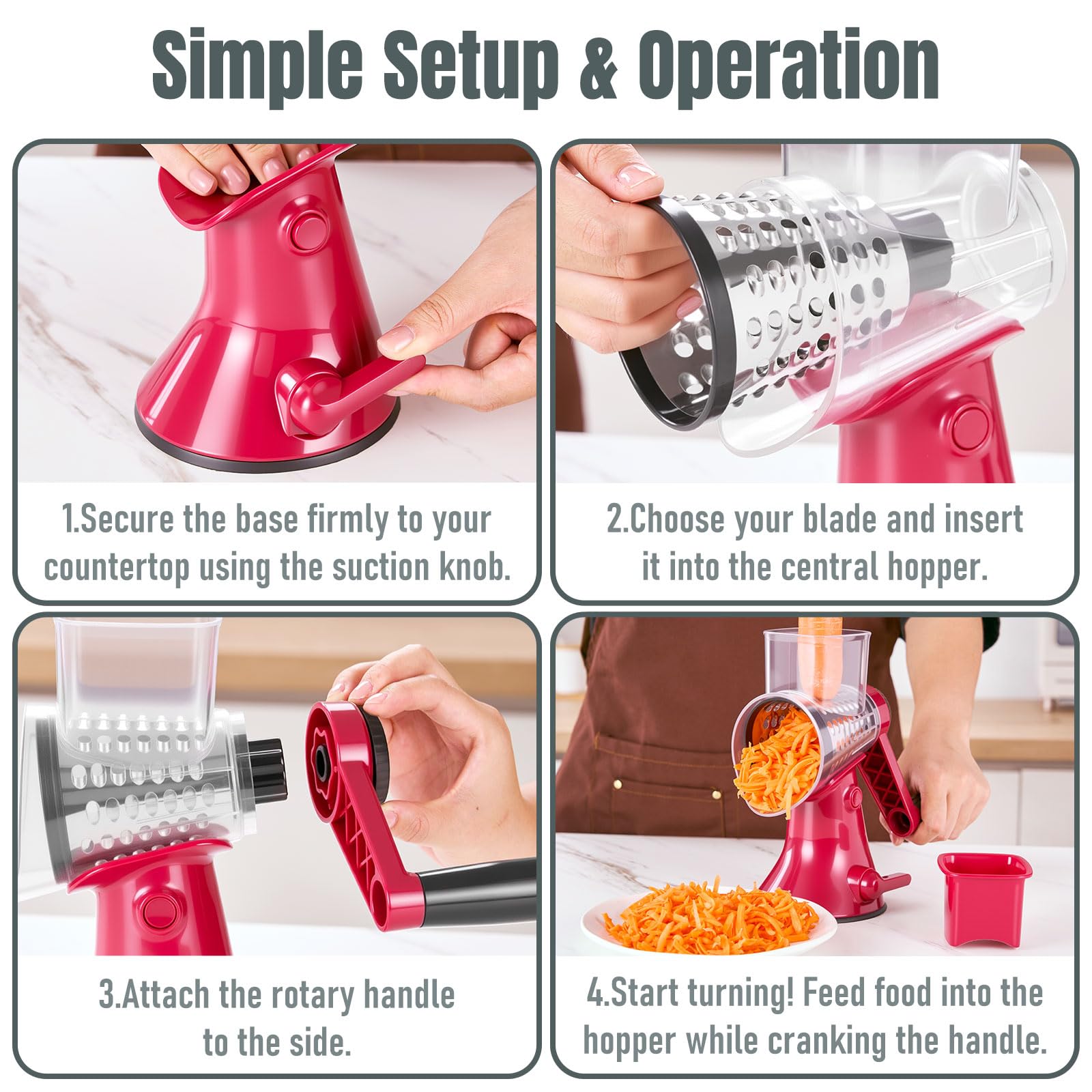 KYZ rotary cheese grater compact design for easy storage.