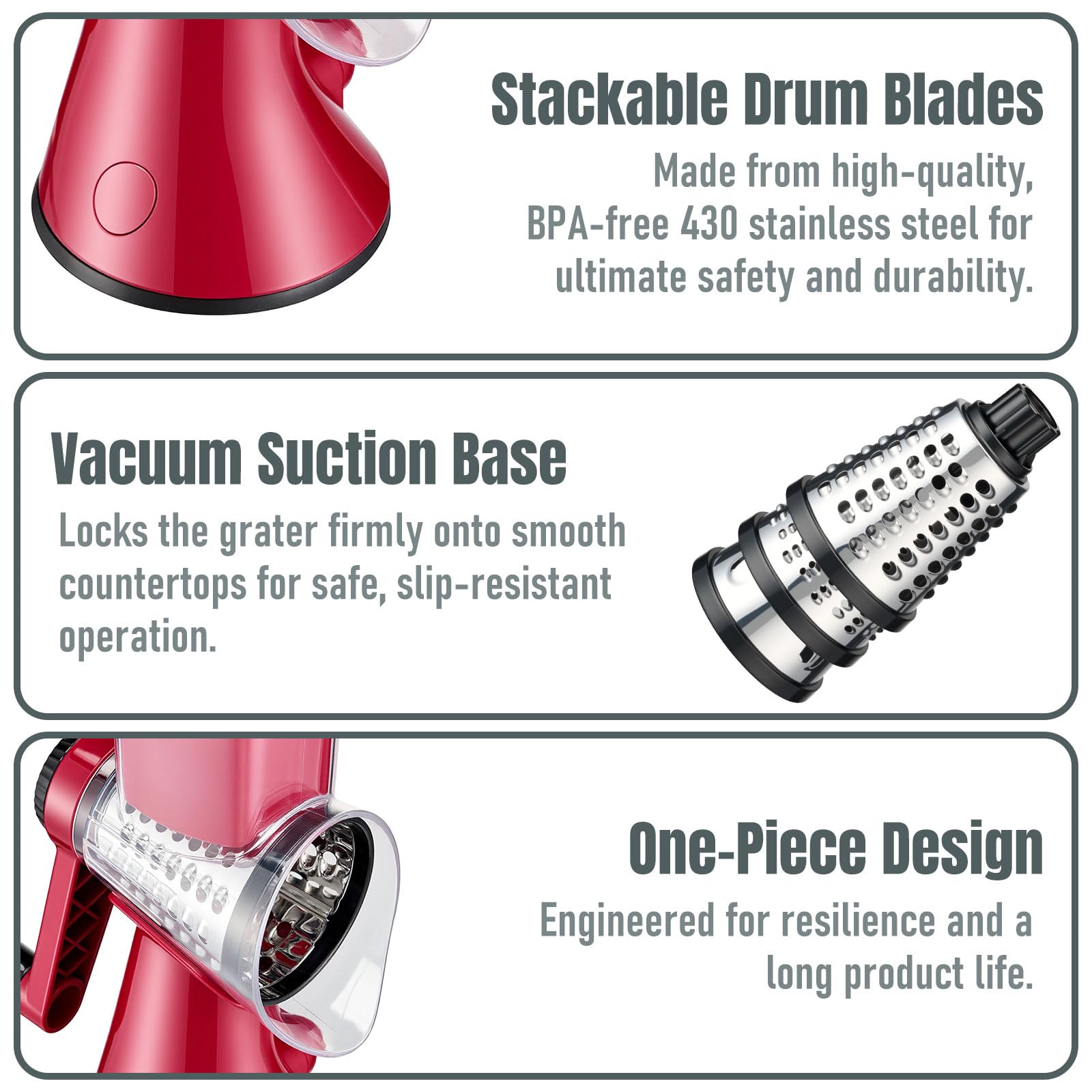 KYZ rotary cheese grater detachable parts for easy cleaning.
