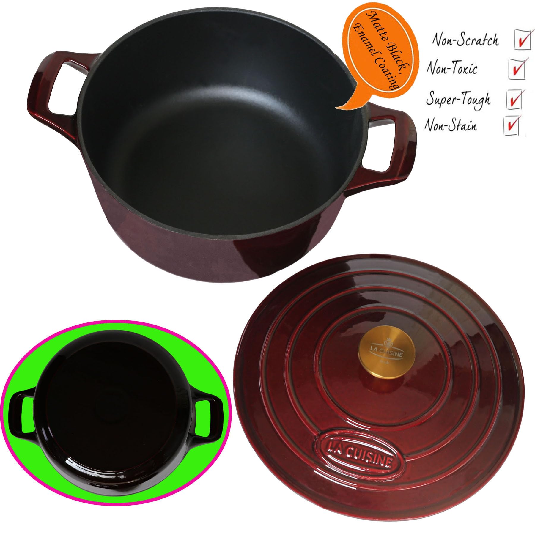 La Cuisine for Life gold-knob lid closeup emphasizes secure, comfortable grip