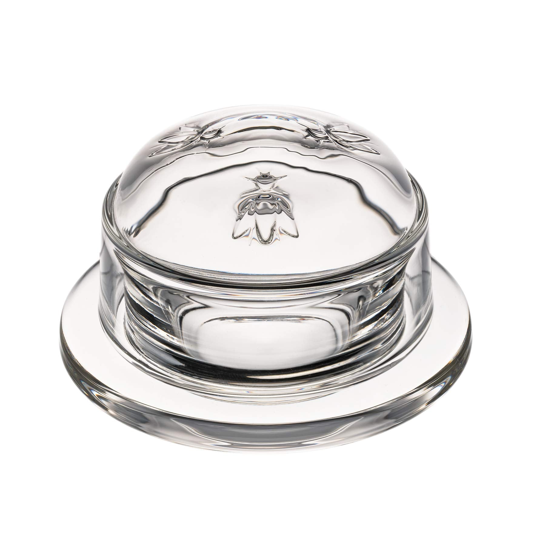 La Rochère bee butter dish with lid embossed, stylish kitchen keeper for fresh, spreadable butter.