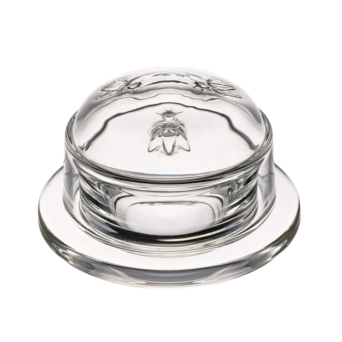 La Rochère bee butter dish with lid embossed, stylish kitchen keeper for fresh, spreadable butter.