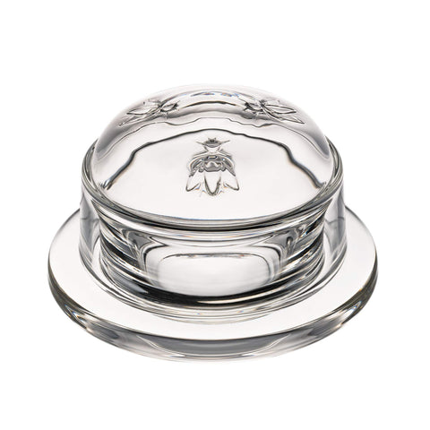 La Rochère bee butter dish with lid embossed, stylish kitchen keeper for fresh, spreadable butter.
