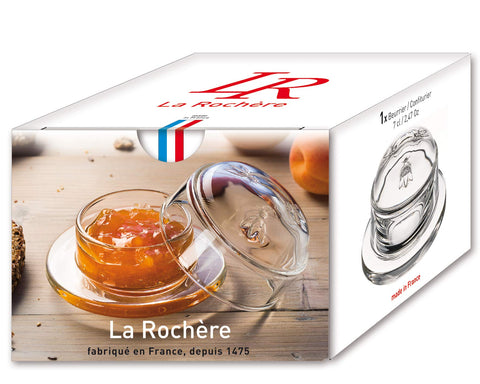 La Rochère crystal glass butter dish offers elegant presentation and durable daily use on counters.