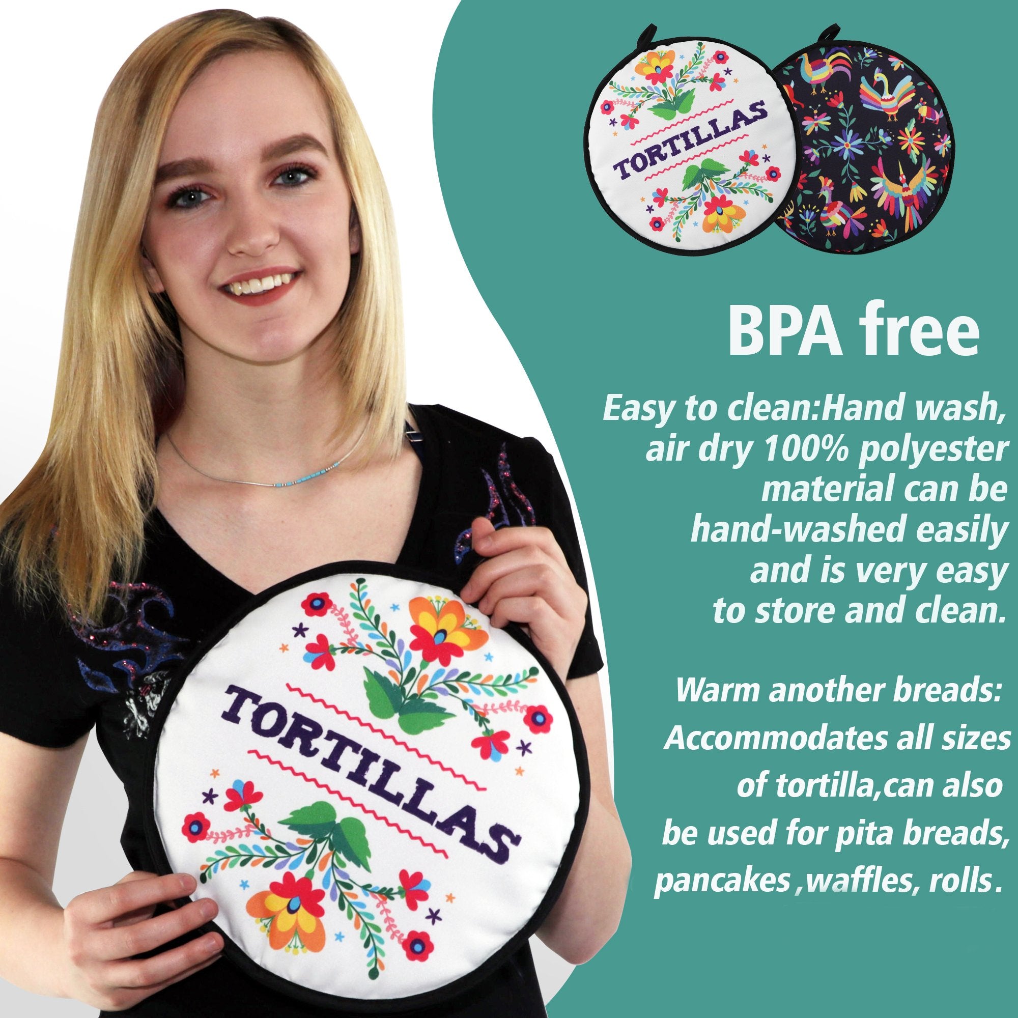 La Tortilla Oven dual pattern design adds style to casual and festive occasions.