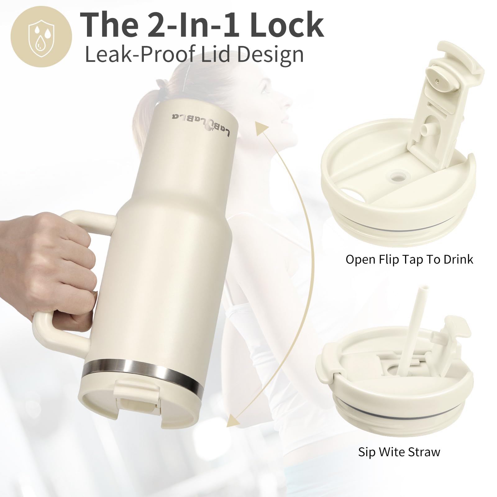 Labulabla 40oz tumbler with leak-proof lid and straw for versatile sipping.