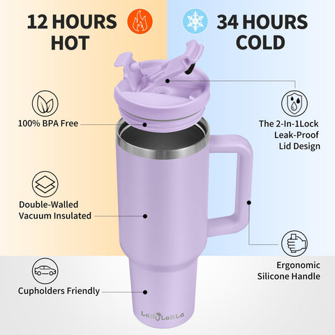 Labulabla vacuum-insulated stainless steel bottle keeps drinks cold longer.