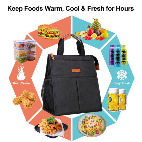Lacdo lunch bag main-compartment wide-opening for easy packing