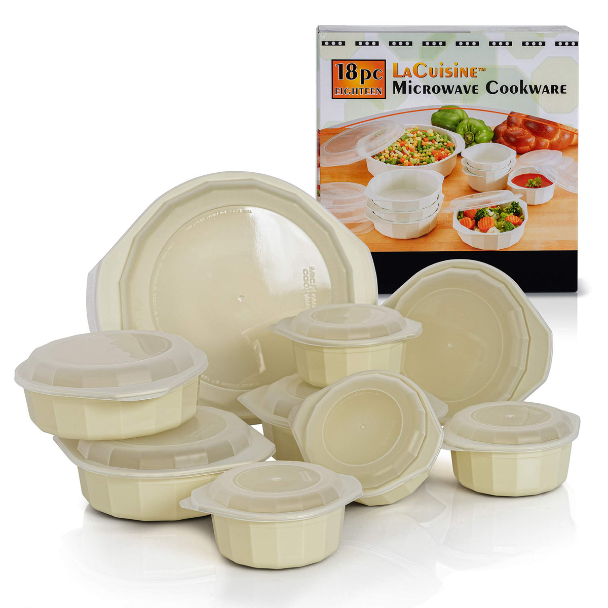 LaCuisine 18pc microwave cookware set with casserole for easy reheating and storage