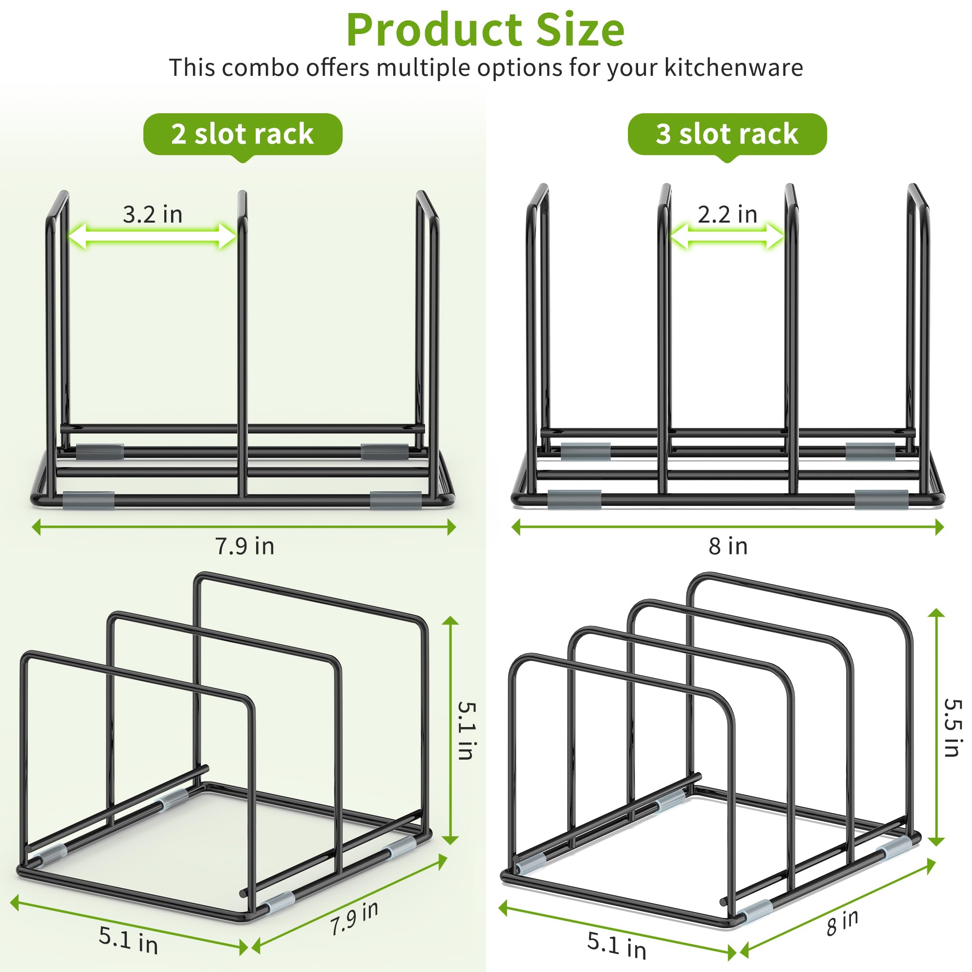 LAEMYFYRE bakeware rack with 3-slot design neatly stores slim pans and cutting boards.
