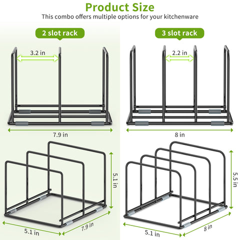 LAEMYFYRE bakeware rack with 3-slot design neatly stores slim pans and cutting boards.