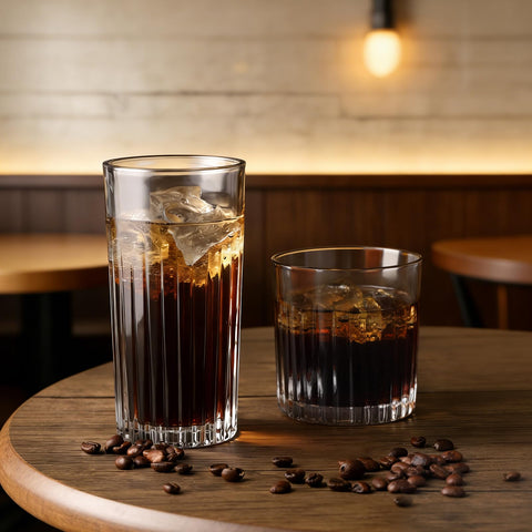 Laerjin two-size glass set highlighting ribbed texture and grip.