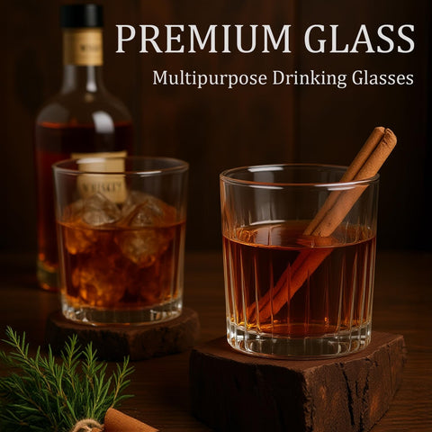 Laerjin rock glass 11oz with ribbed texture for whiskey on ice.