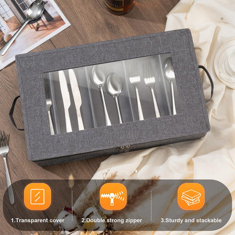 Lafulling storage box showing four adjustable dividers for utensil spacing