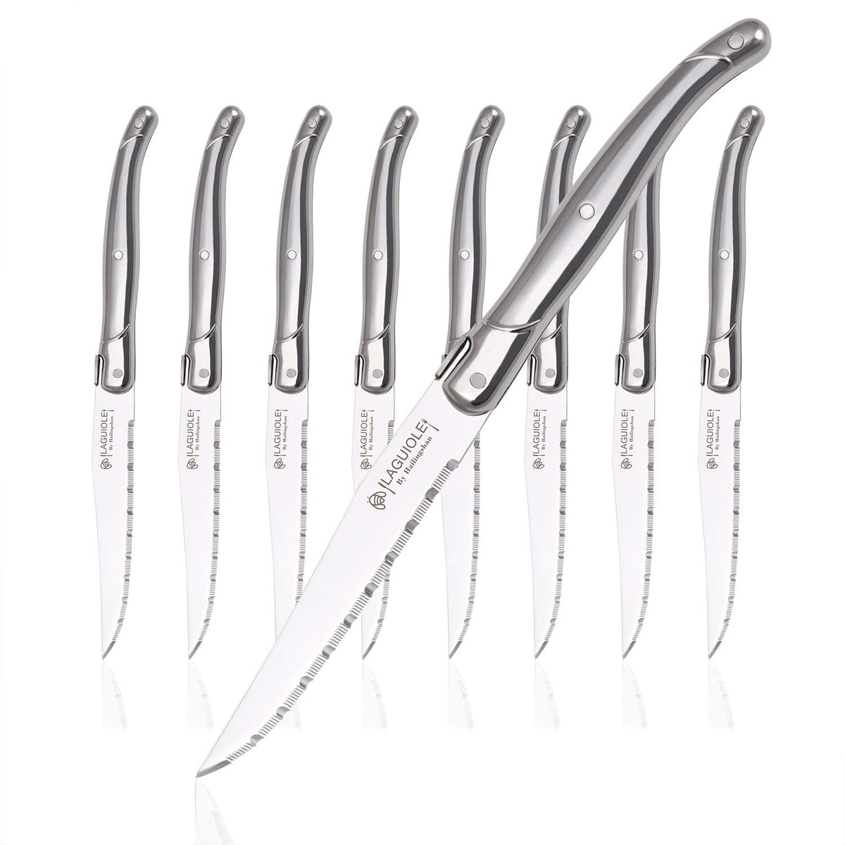 Laguiole by Hailingshan steak knives with serrated edge for effortless home cutting.