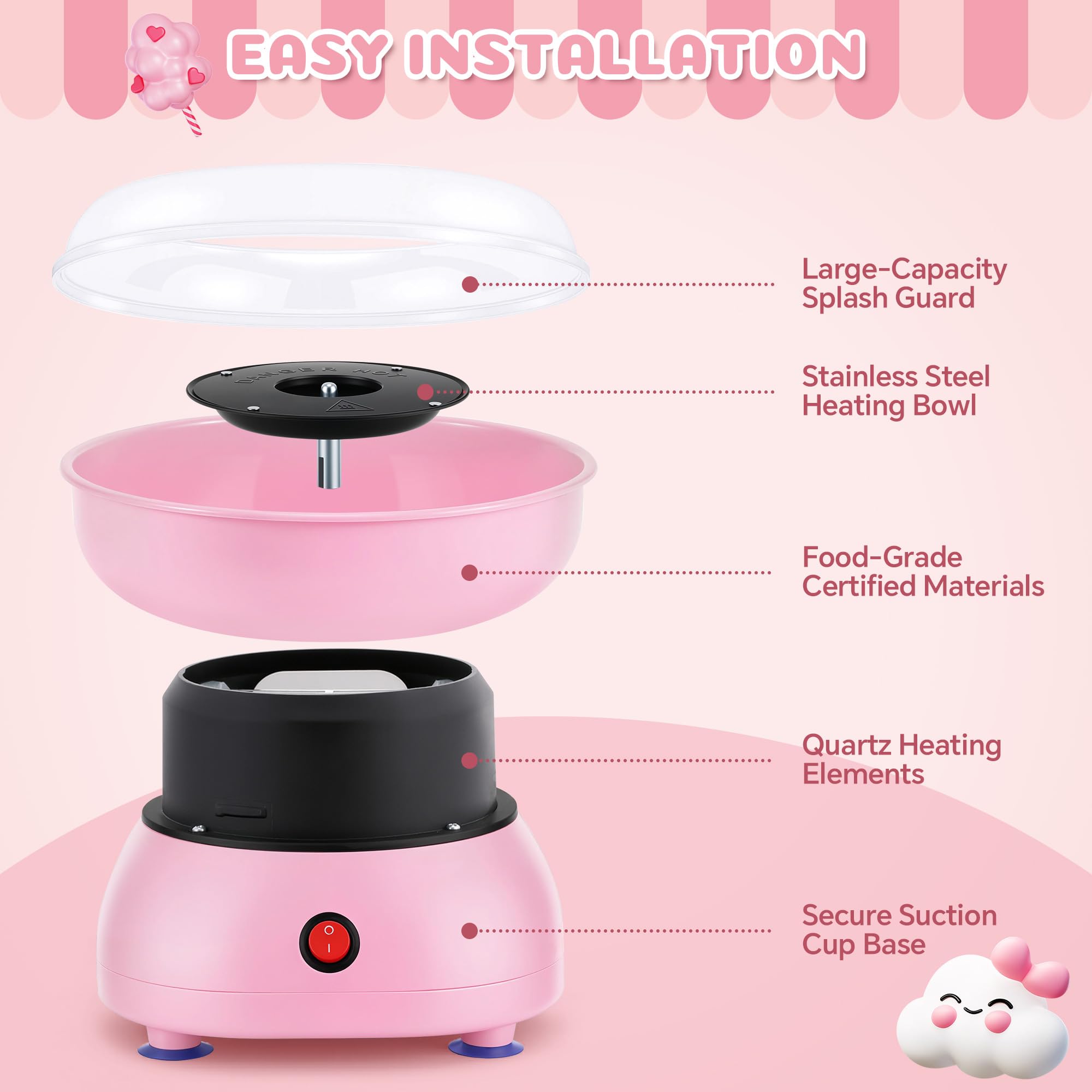LAICAIO cotton candy machine pink side view ideal for family celebrations
