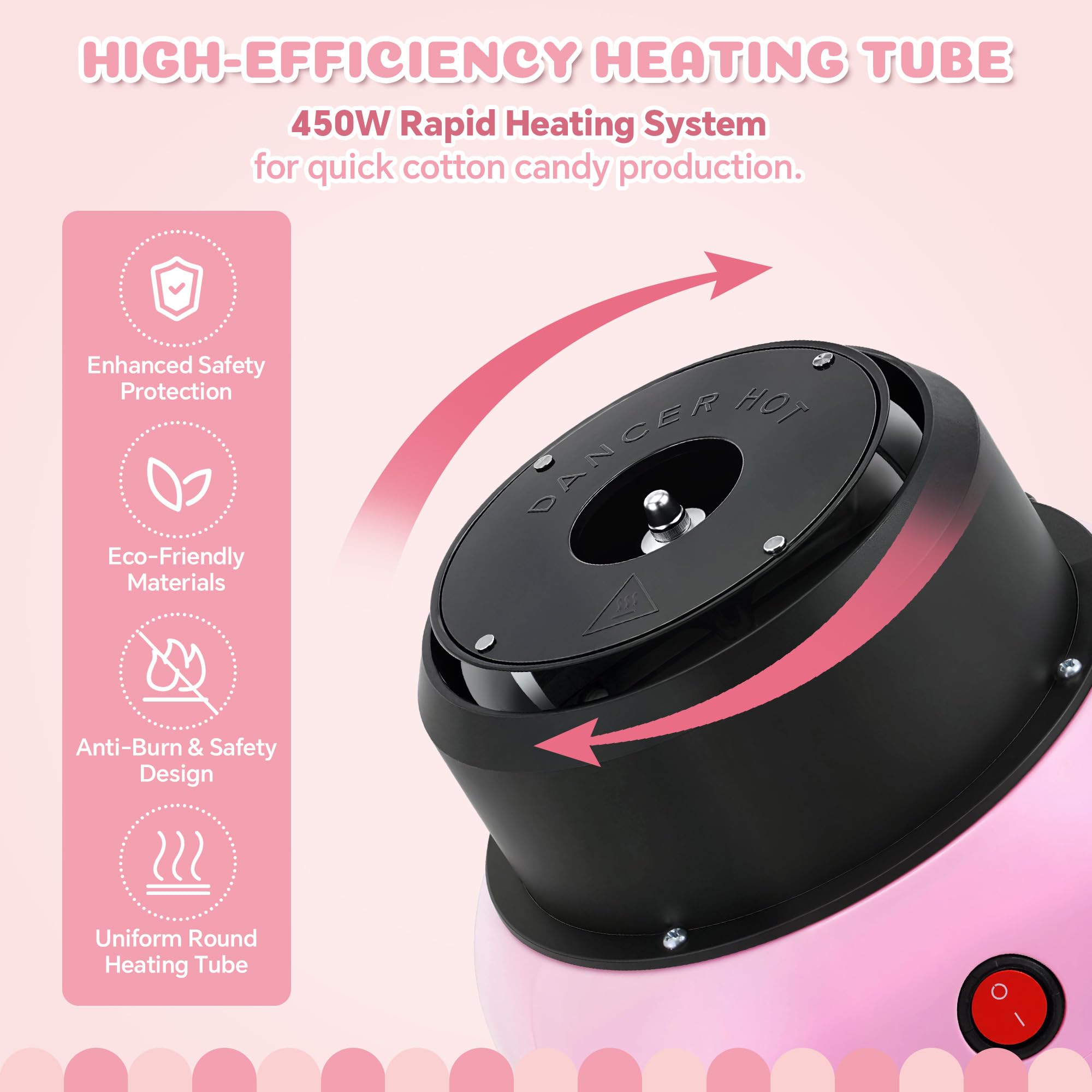 LAICAIO easy-setup cotton candy machine demonstrates quick warm-up and safe operation