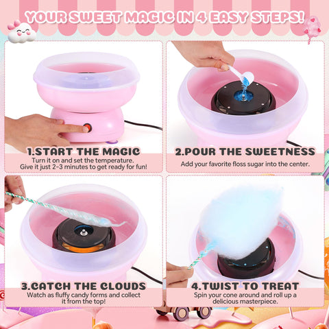 LAICAIO pink cotton candy machine contents show sticks and scoop for easy setup