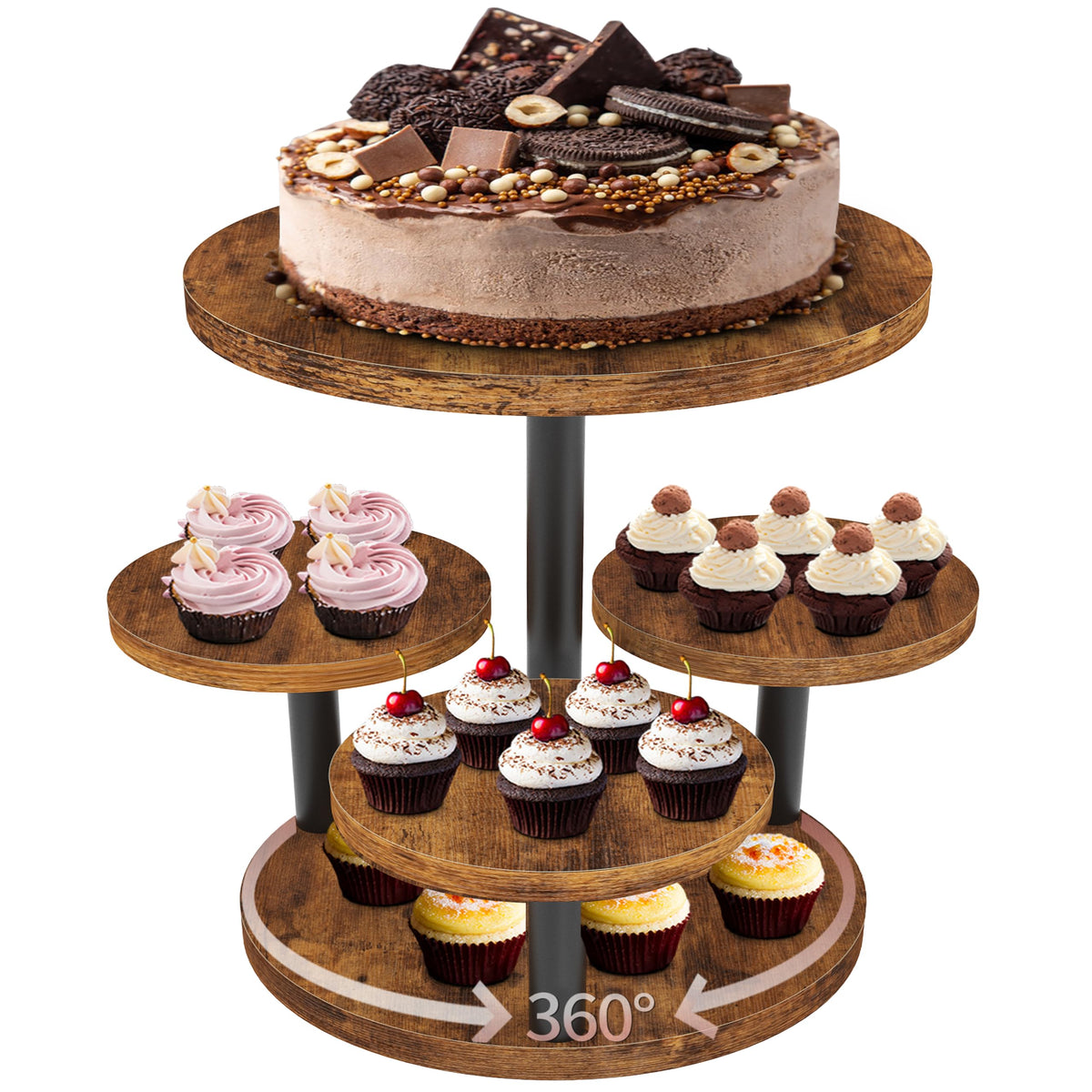 LAIDUOLEOE cupcake stand with rotating base for easy self-serve at events