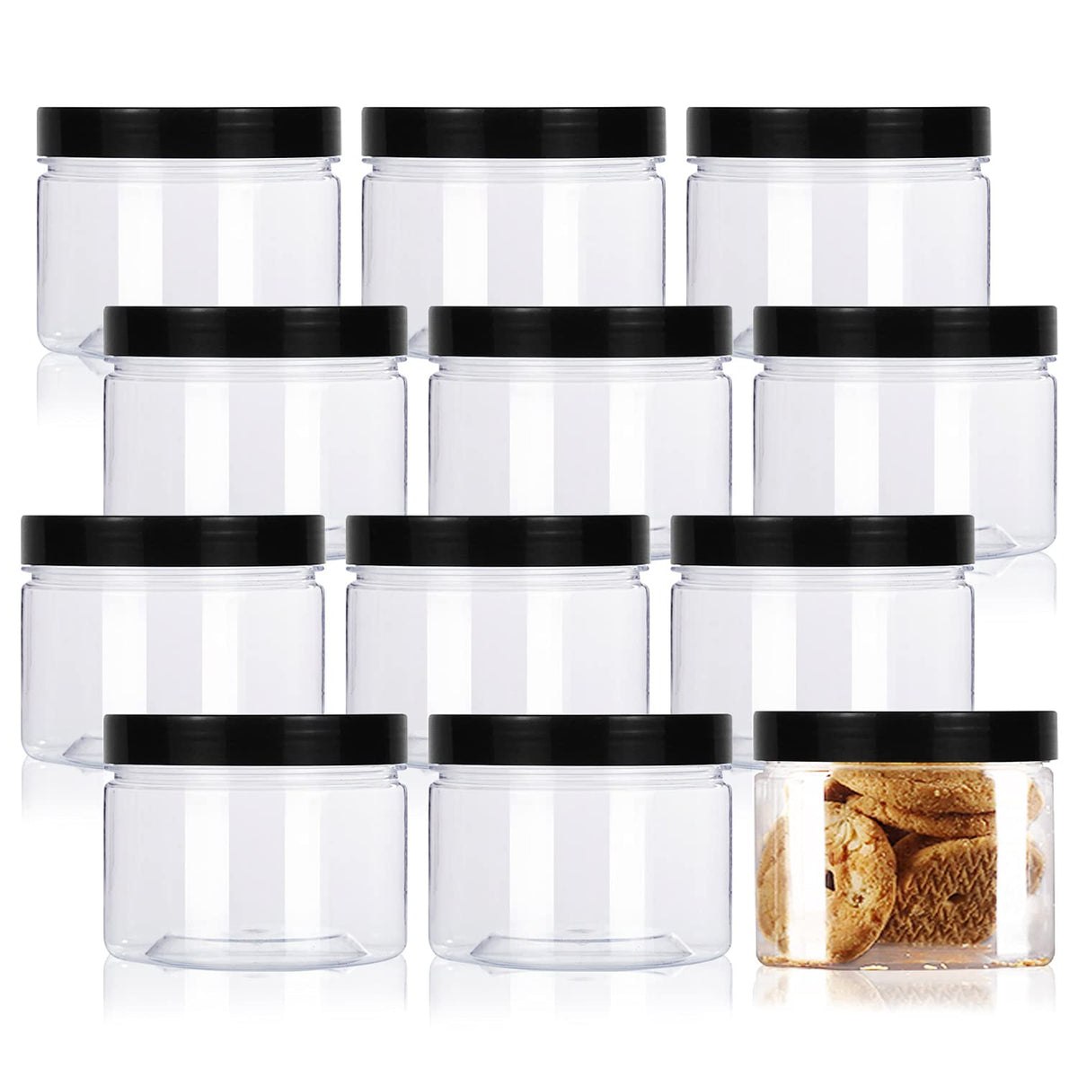 Lainrrew 12-pack 8oz jars with lids for pantry organization and airtight freshness.