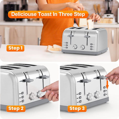 LAINSTEN removable crumb tray makes cleanup quick and simple.