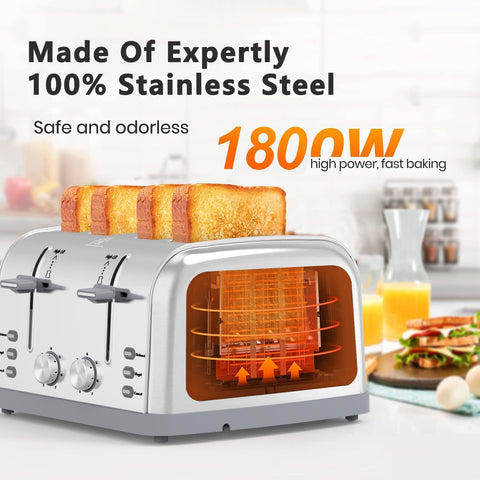 LAINSTEN wide 1.5-inch slots accommodate thin waffles and thick artisan bread.