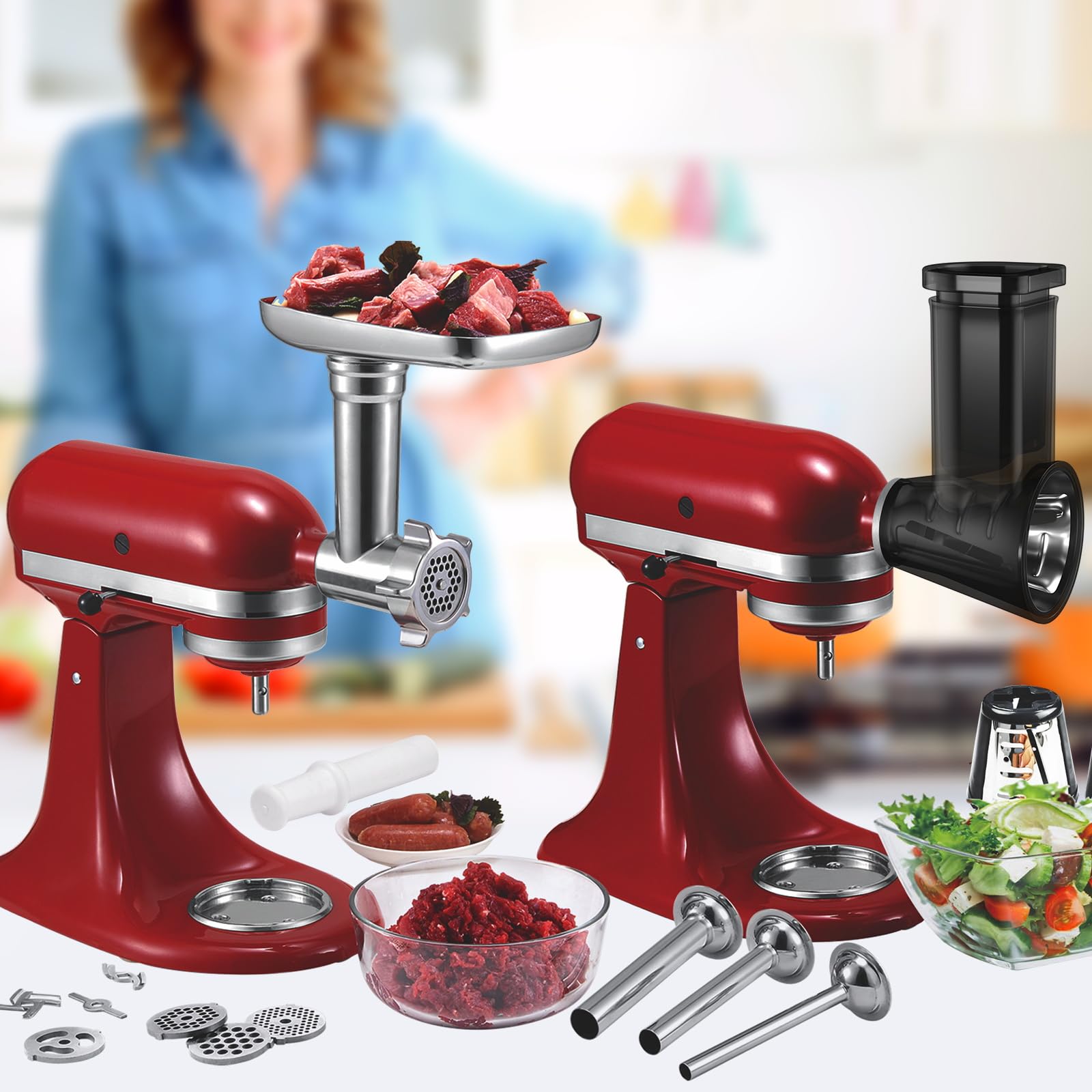 LAISGOO slicer shredder attachment for KitchenAid slices and shreds cheese and veggies.