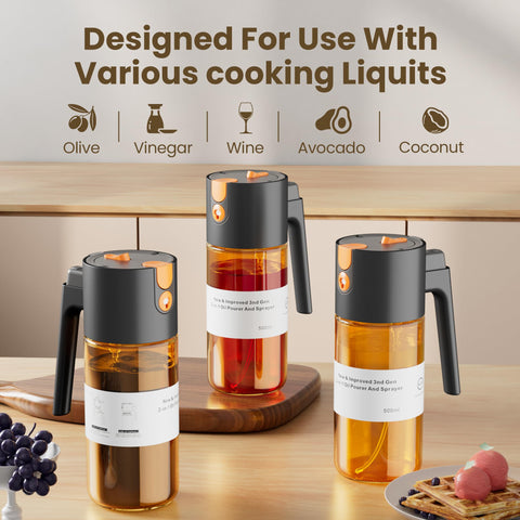 LAKUMIQI dark-tinted glass oil dispenser highlights freshness protection