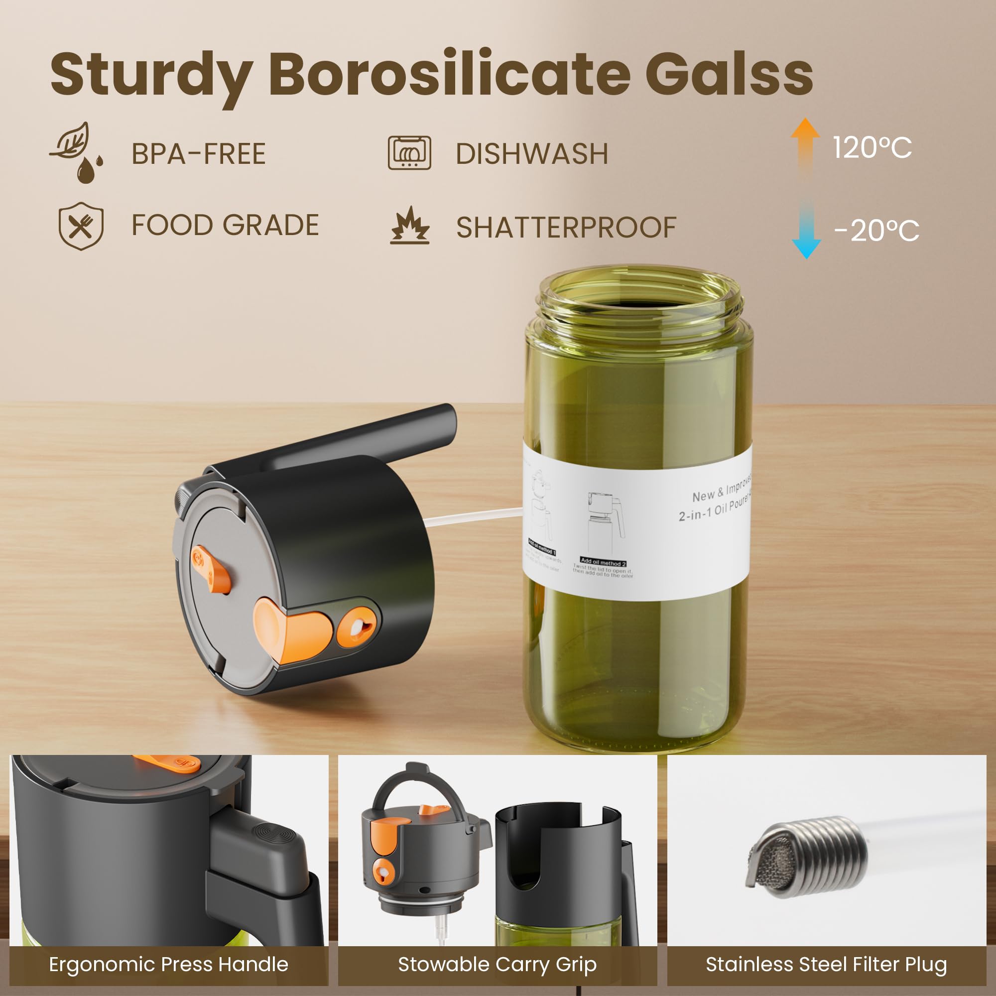 LAKUMIQI reusable glass dispenser keeps olive oil organized for daily cooking