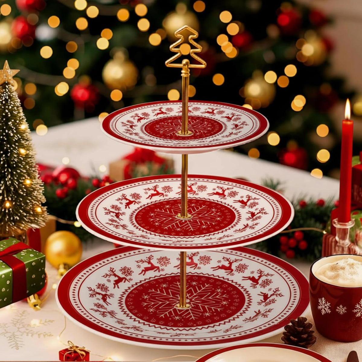 Lallisa 10-inch snowflake elk cake stand for festive cupcakes.
