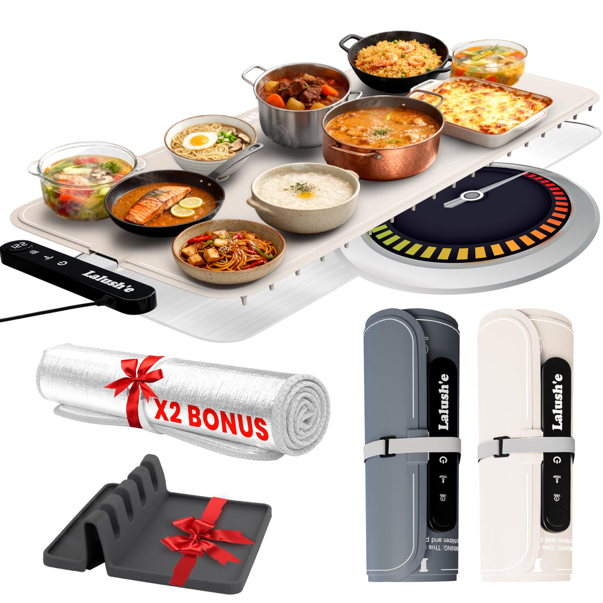 Lalush'e Food Warming Mat extralarge heats meals evenly for busy family dinners.