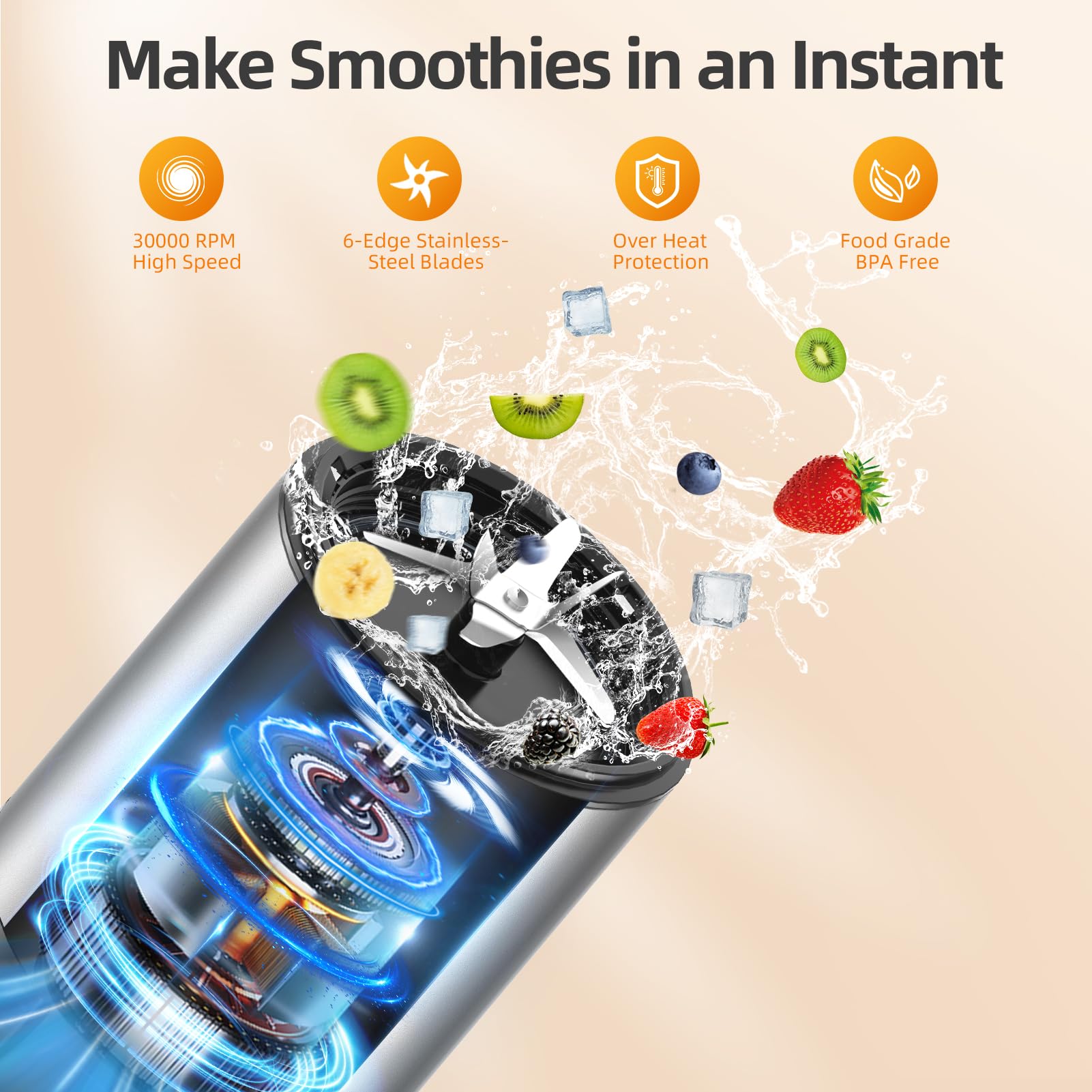 LAMPICK smoothie blender 6-edge blades crush ice for creamy shakes in seconds.