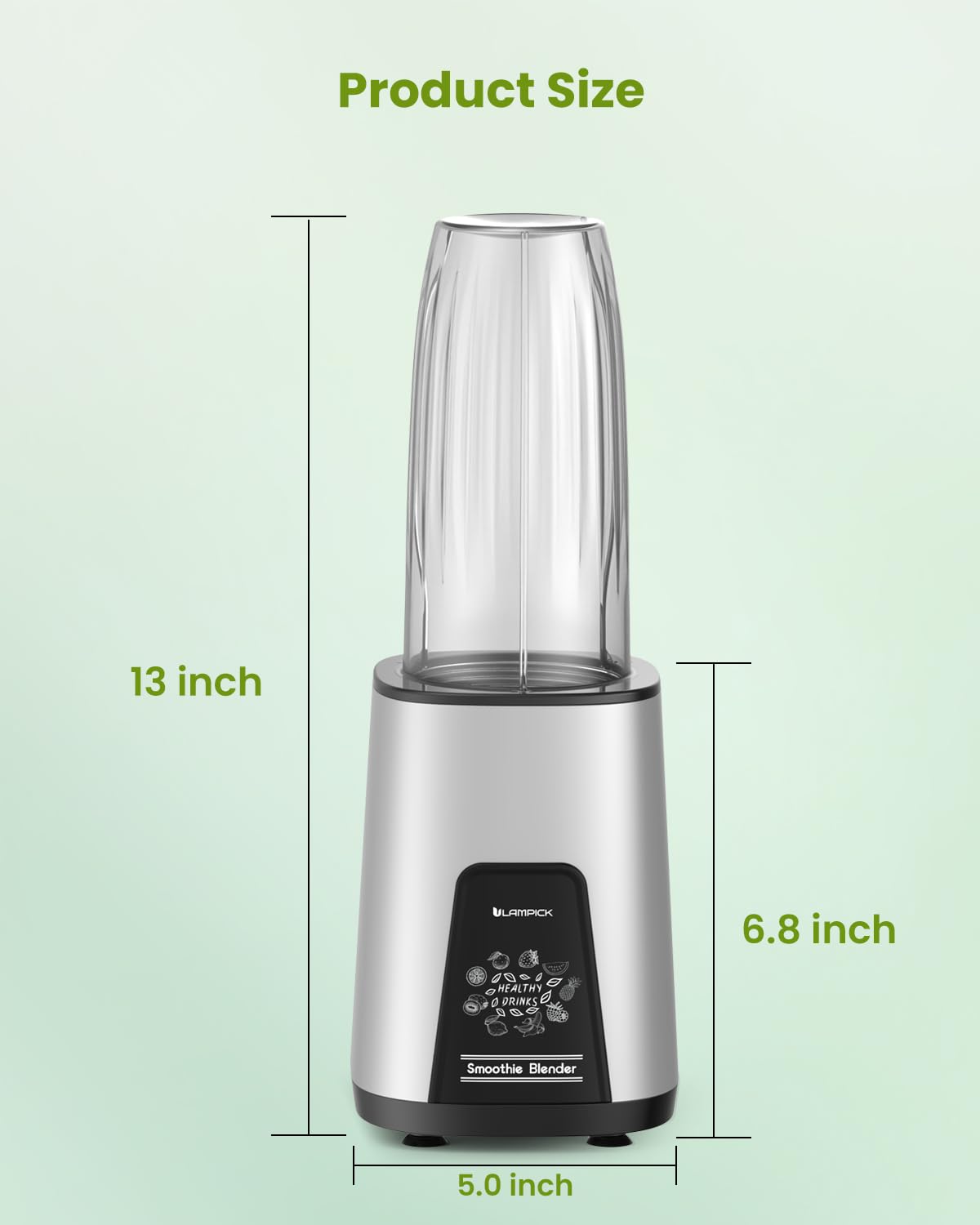 LAMPICK 6-leaf stainless steel blade blends tough ingredients smoothly and evenly.