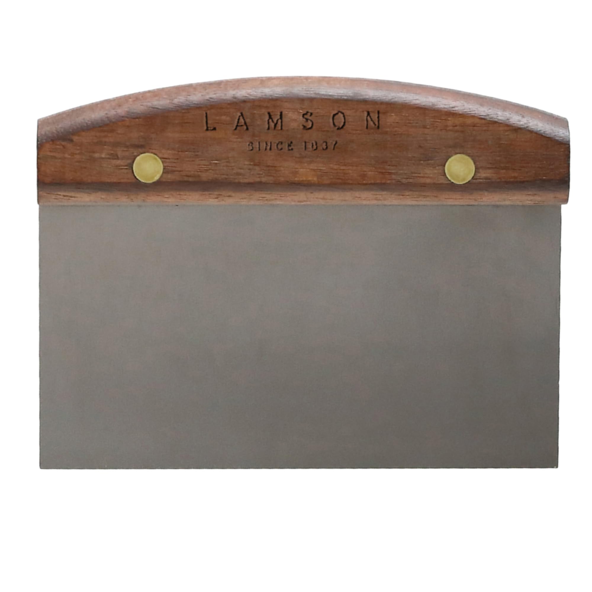 Lamson dough scraper with walnut handle for precise dough cutting and easy scraping