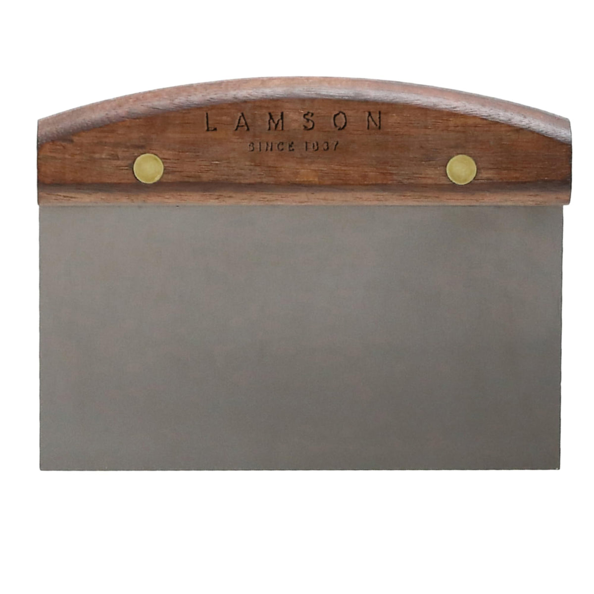 Lamson dough scraper with walnut handle for precise dough cutting and easy scraping