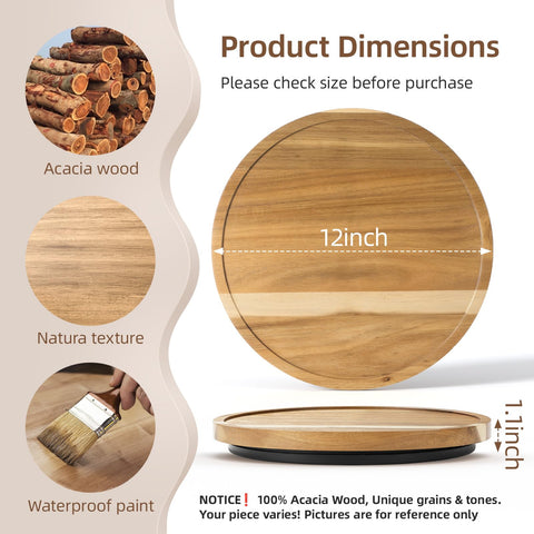 LAMU 12-inch acacia lazy susan in cabinet demonstrates compact storage