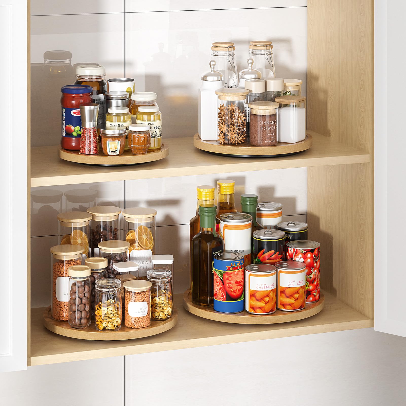LAMU 12-inch acacia lazy susan on countertop keeps essentials within easy reach