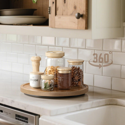 LAMU acacia wooden lazy susan adds warmth to any table