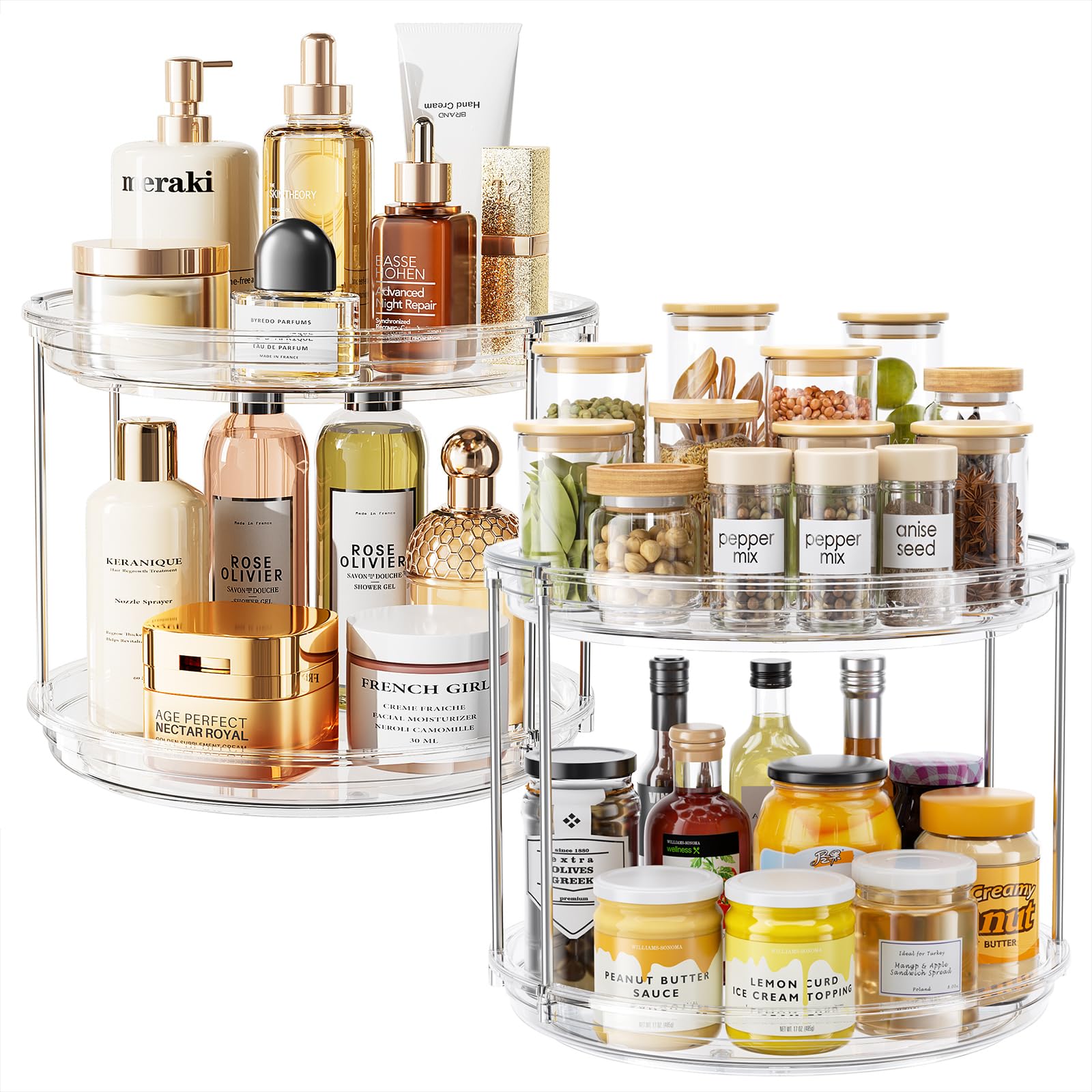 LAMU 2-pack two-tier lazy Susan in cabinet for spice organization