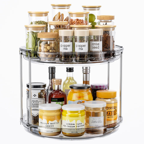LAMU 2-Tier Lazy Susan top view shows spacious 10.6-inch surface for organized storage