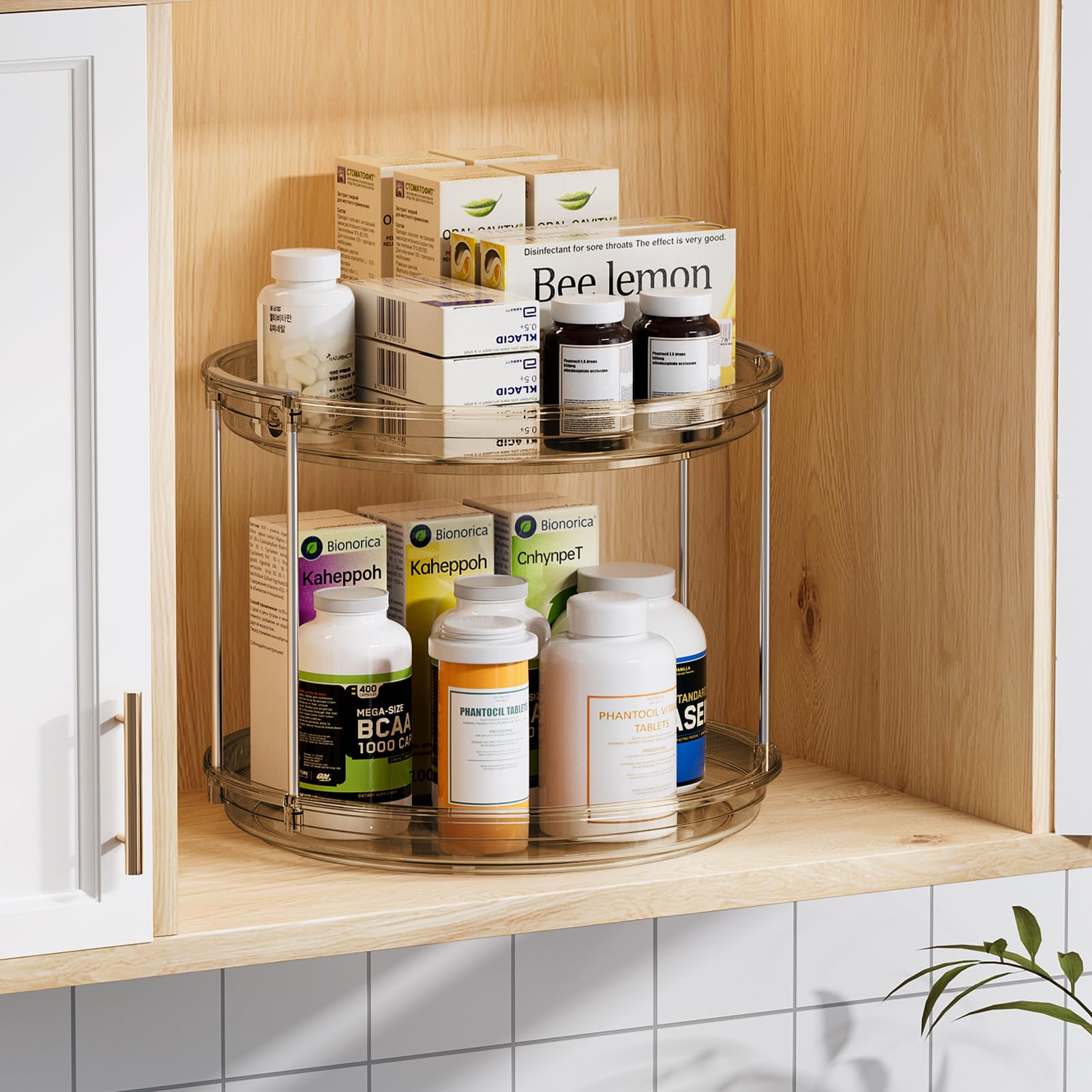 LAMU 2-tier lazy susan stackable-design saves cabinet space