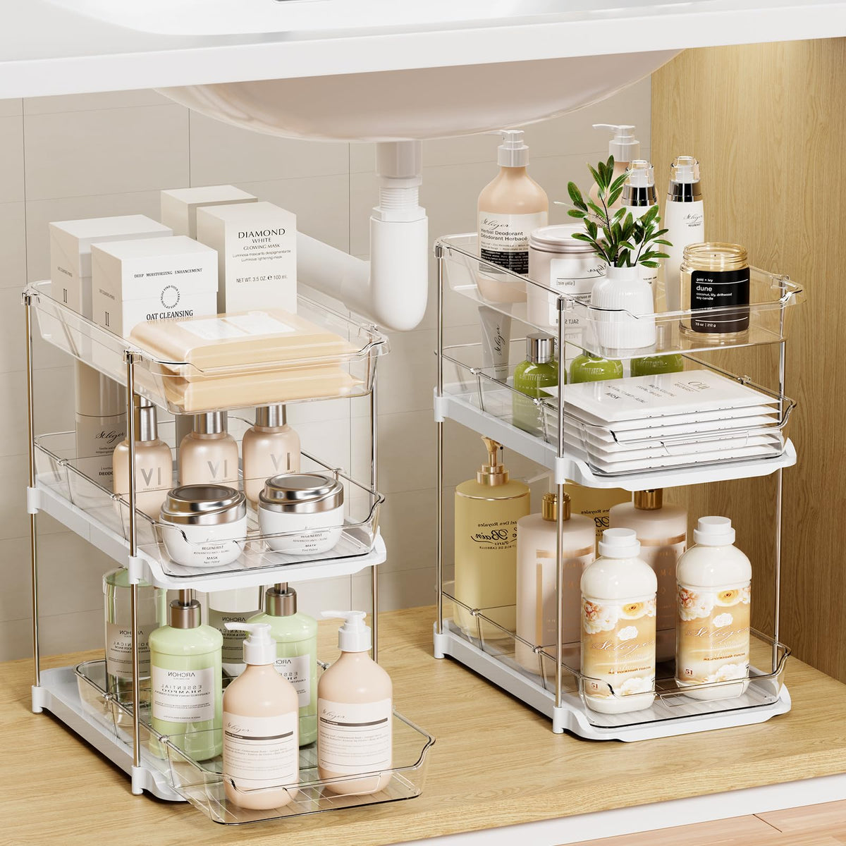 LAMU 2-pack bathroom organizers with 3-tier drawers for vanity storage