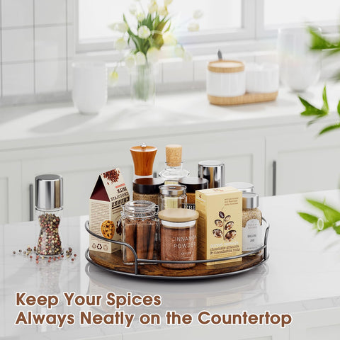 LAMU 9-inch wooden Lazy Susan provides smooth rotation for condiments.