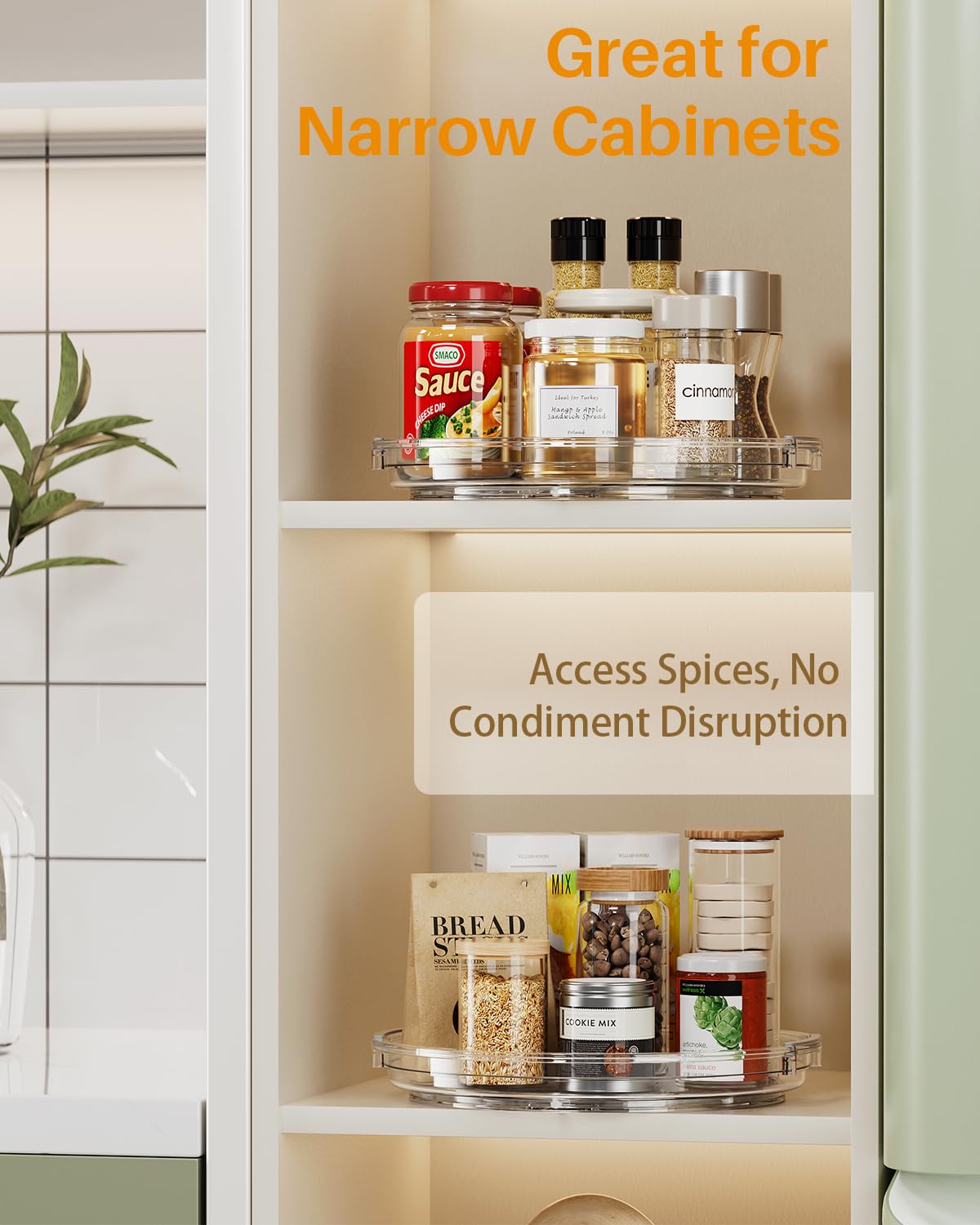 LAMU 2-pack Lazy Susan on kitchen countertop keeps essentials within reach