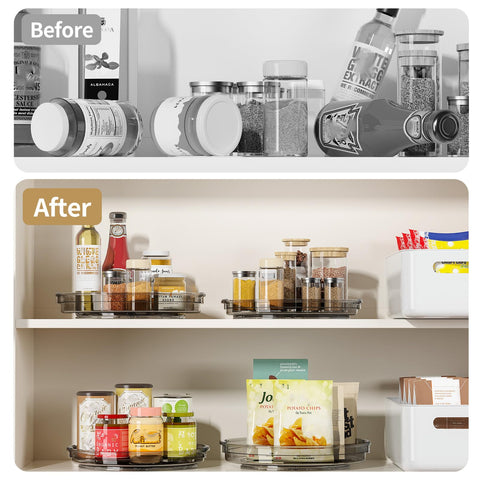 LAMU 3-pack lazy susan on fridge shelf for easy condiment access